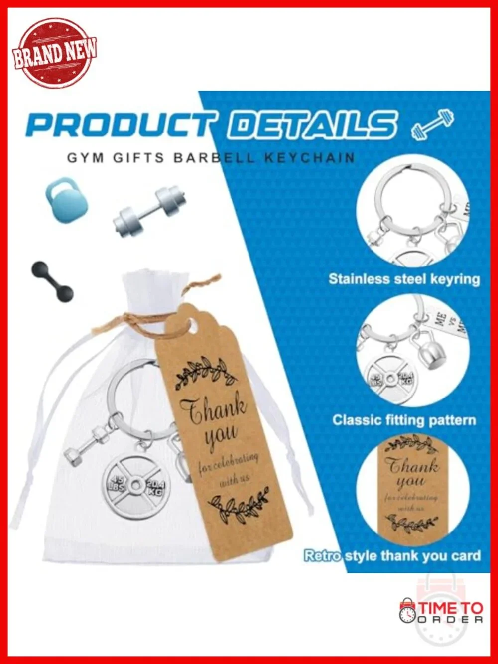 151 Pcs Fitness Keychain Set with Gift Bags and Thank You Cards